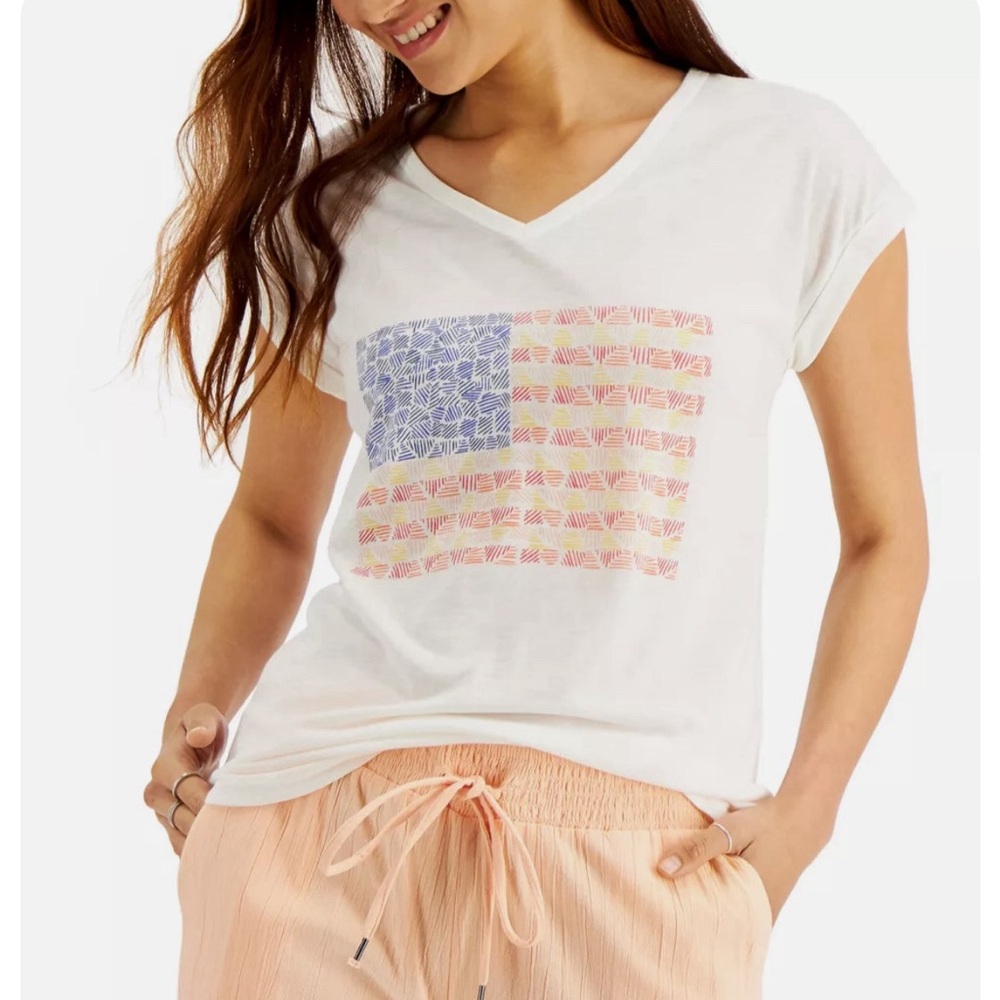 Style & Co Line USA Flag Cap Sleeve Tee Shirt